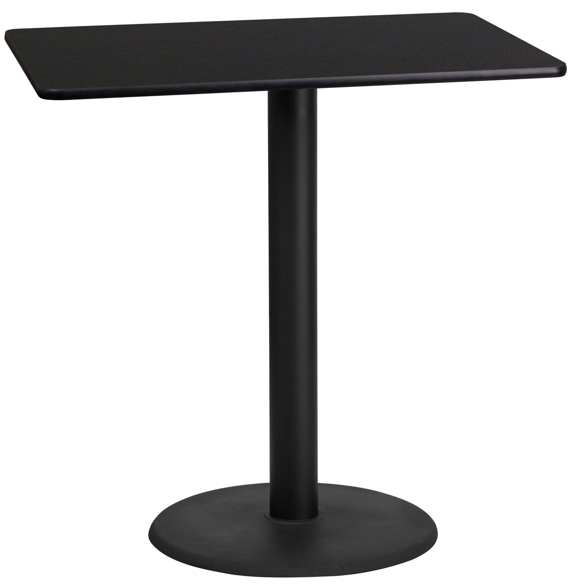 Flash Furniture XU-BLKTB-2442-TR24B-GG 24" x 42" Rectangular Black Laminate Table Top with 24" RD Bar Height Table Base - Main view