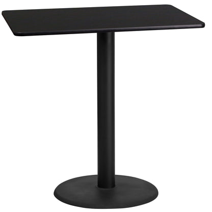 Flash Furniture XU-BLKTB-2442-TR24B-GG 24" x 42" Rectangular Black Laminate Table Top with 24" RD Bar Height Table Base - Main view