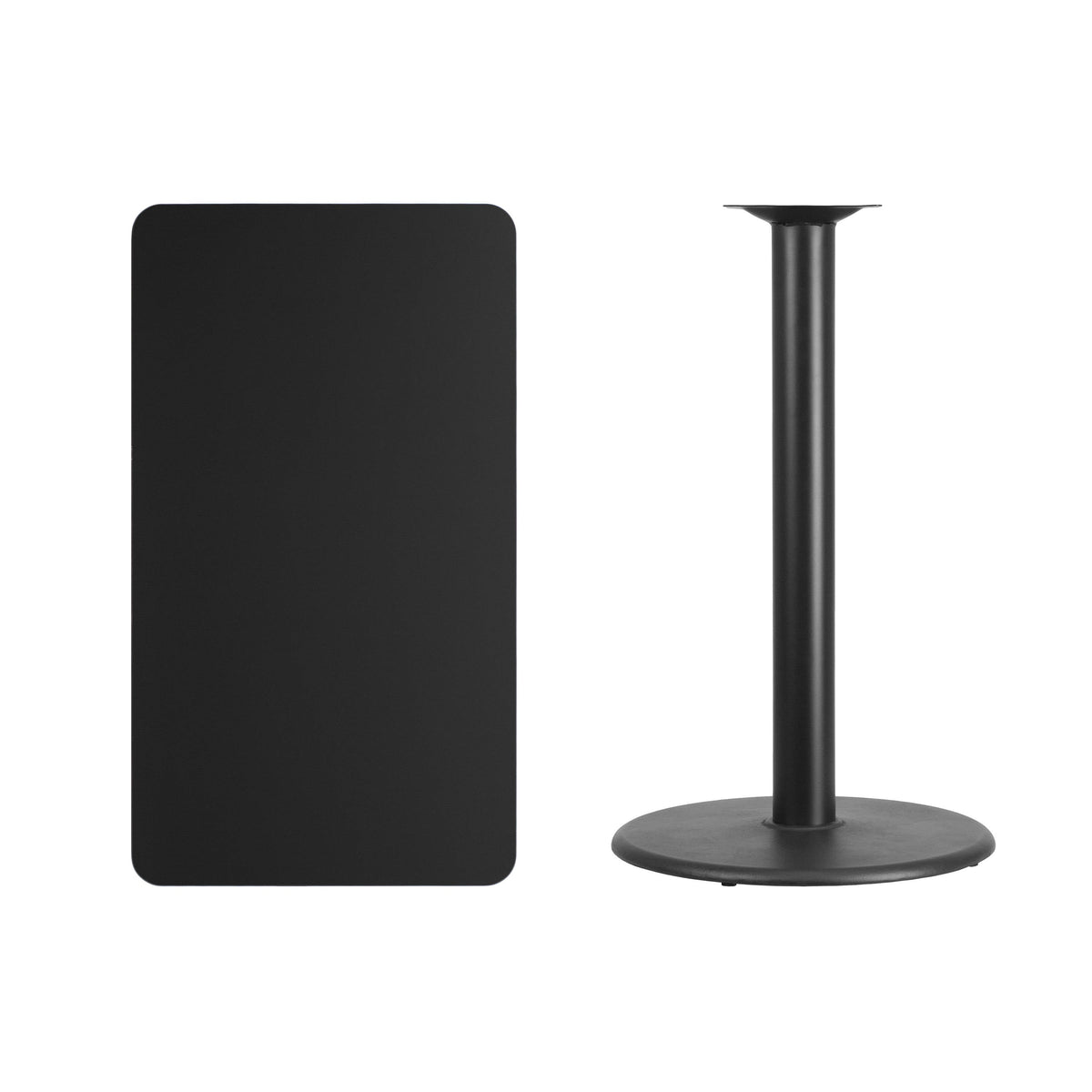 Flash Furniture XU-BLKTB-2442-TR24B-GG 24" x 42" Rectangular Black Laminate Table Top with 24" RD Bar Height Table Base - View 2