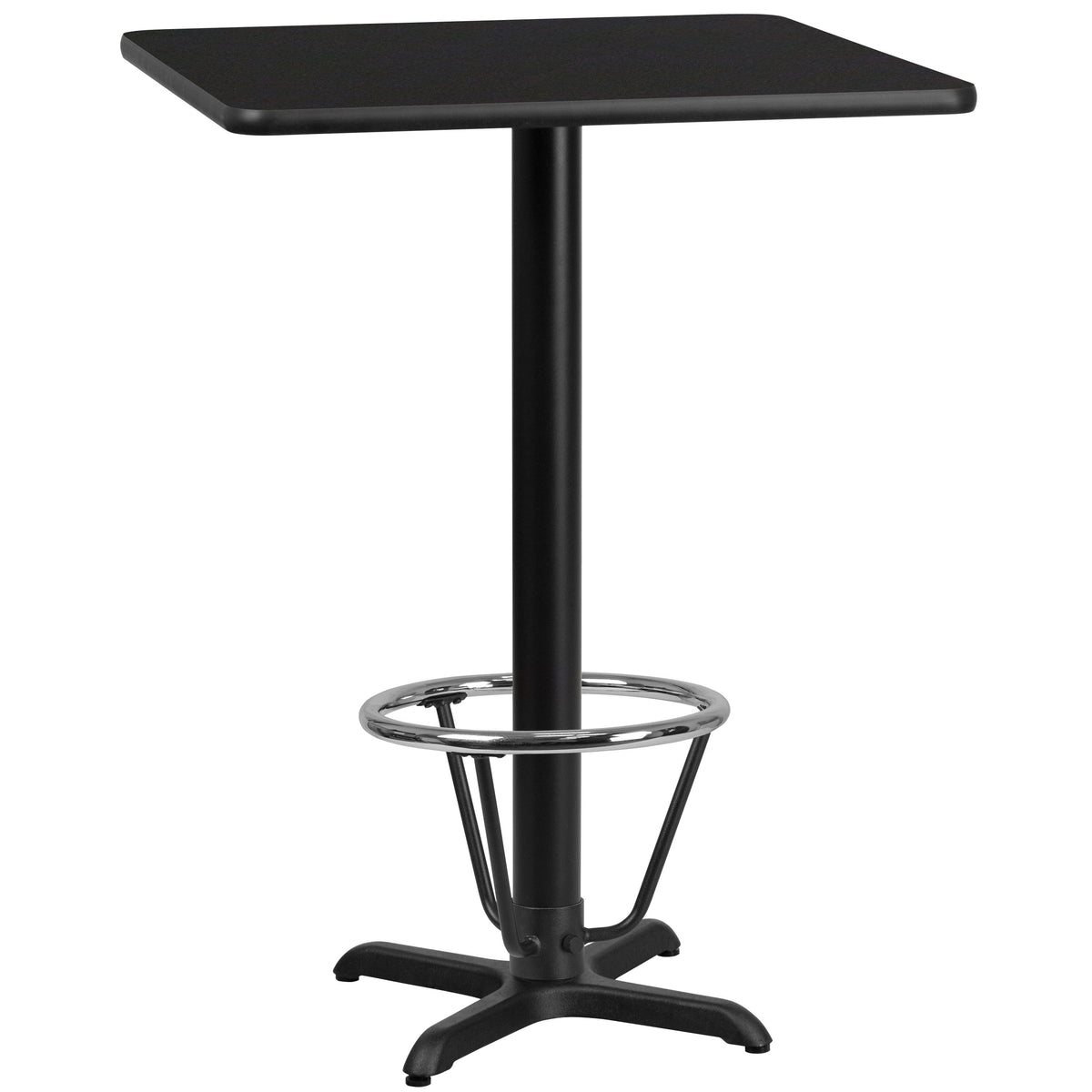 Flash Furniture XU-BLKTB-3030-T2222B-3CFR-GG 30" Square Black Laminate Table Top with 22" x 22" Bar Height Table Base - Main view