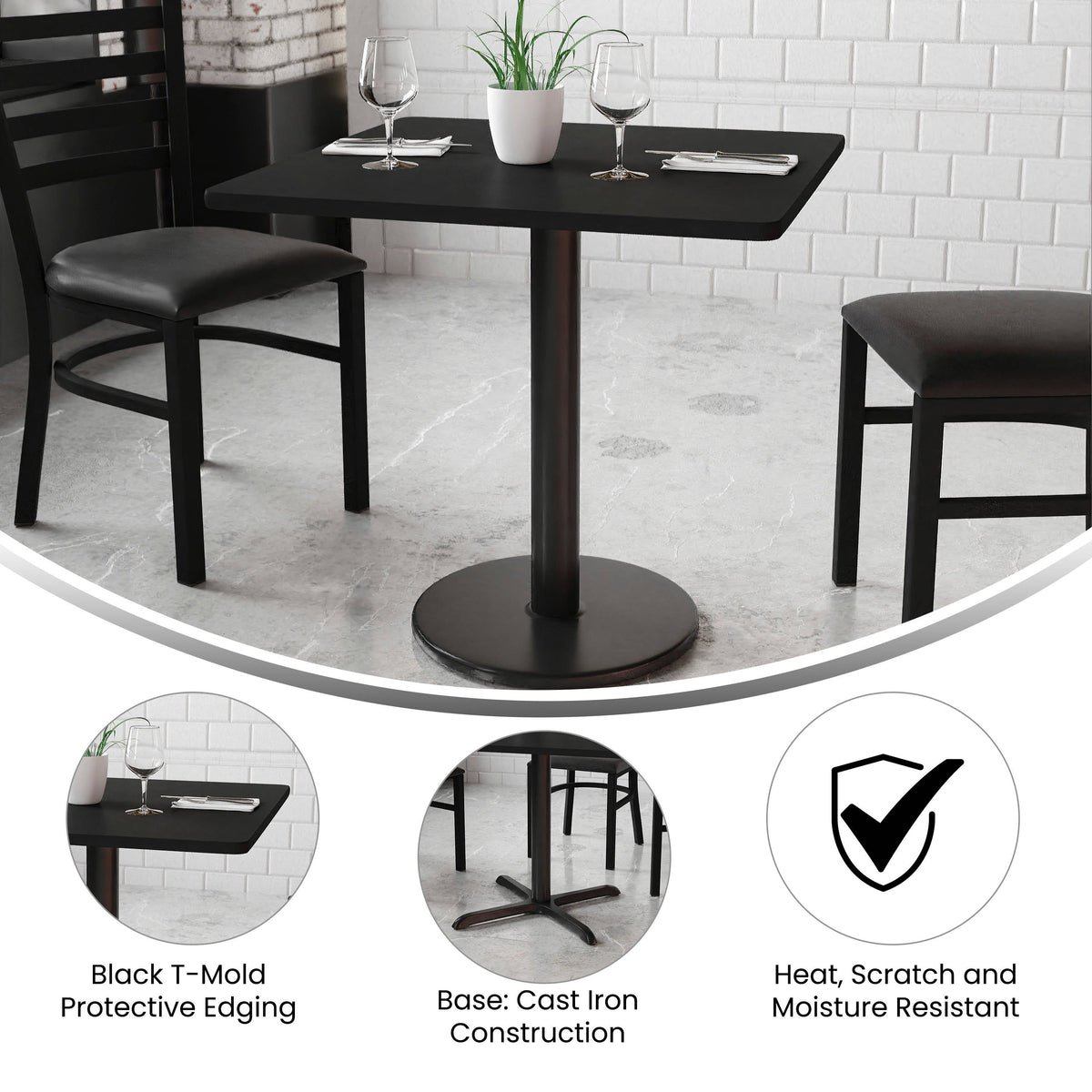 Flash Furniture XU-BLKTB-3030-TR18-GG 30" Square Black Laminate Table Top with 18" Round Table Height Base - View 2