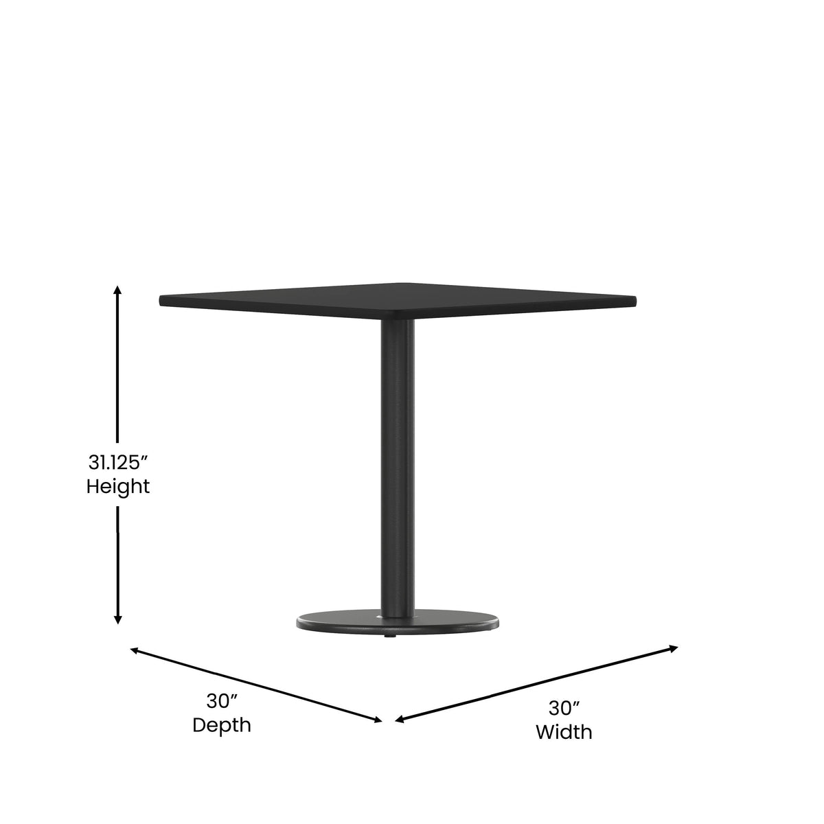 Flash Furniture XU-BLKTB-3030-TR18-GG 30" Square Black Laminate Table Top with 18" Round Table Height Base - View 3