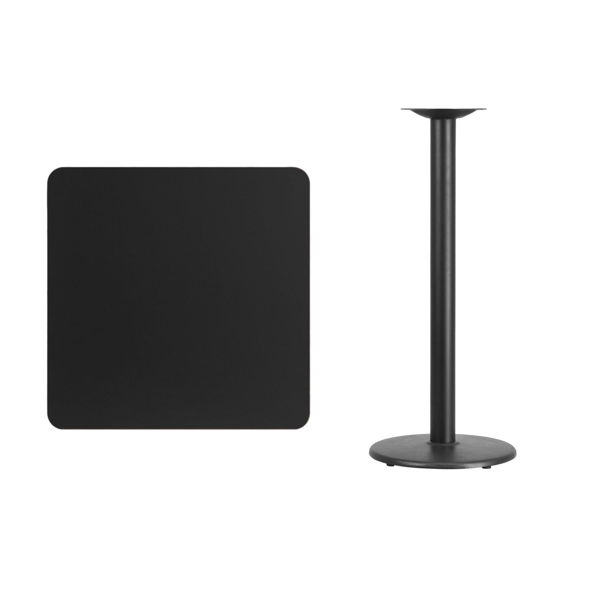 Flash Furniture XU-BLKTB-3030-TR18B-GG 30" Square Black Laminate Table Top with 18" Round Bar Height Table Base - View 2