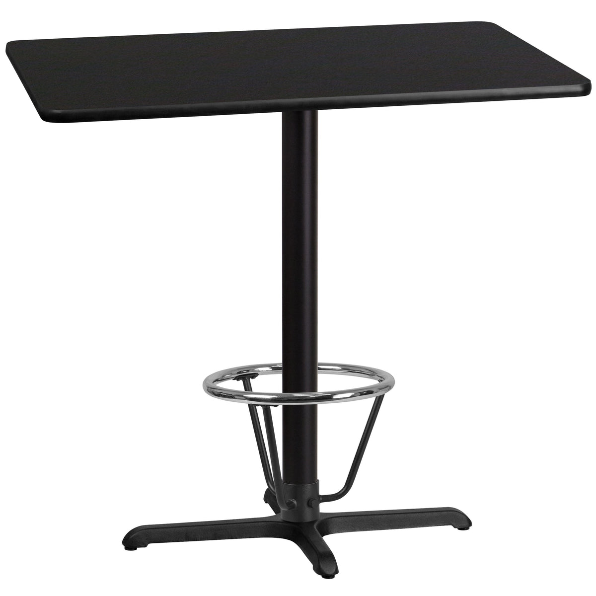 Flash Furniture XU-BLKTB-3042-T2230B-3CFR-GG 30" x 42" Rectangular Laminate Table Top & 23.5" x 29.5" Bar Height Table Base (Black) - Main view