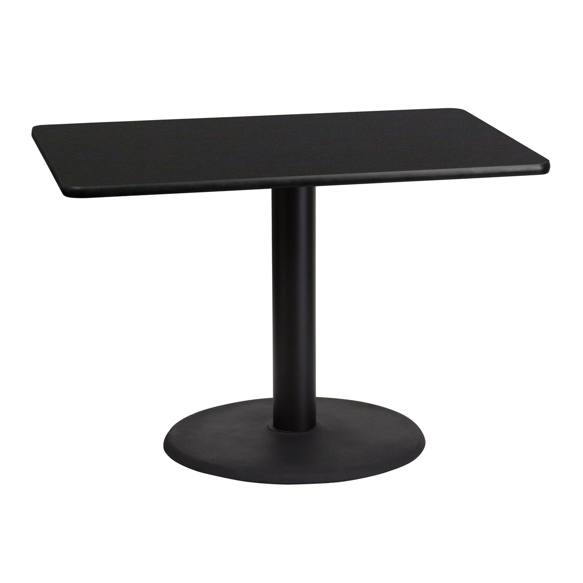 Flash Furniture XU-BLKTB-3042-TR24-GG 30" x 42" Rectangular Black Laminate Table Top with 24" Round Table Height Base - Main view