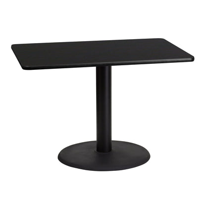 Flash Furniture XU-BLKTB-3042-TR24-GG 30" x 42" Rectangular Black Laminate Table Top with 24" Round Table Height Base - Main view