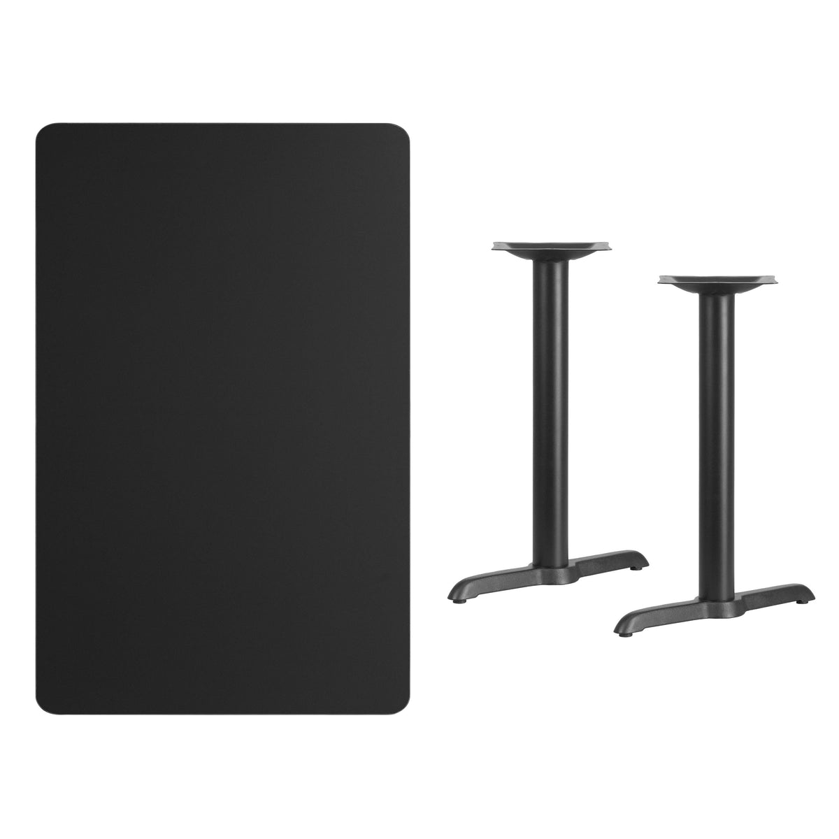 Flash Furniture XU-BLKTB-3048-T0522-GG 30" x 48" Rectangular Black Laminate Table Top with 5" x 22" Table Height Bases - Main view