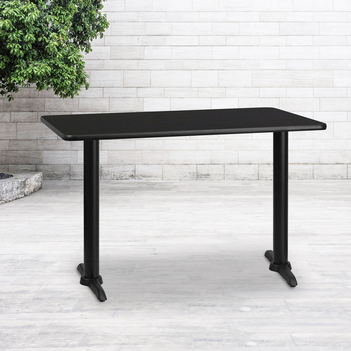 Flash Furniture XU-BLKTB-3048-T0522-GG 30" x 48" Rectangular Black Laminate Table Top with 5" x 22" Table Height Bases - View 2