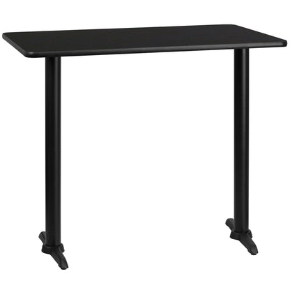 Flash Furniture XU-BLKTB-3048-T0522B-GG 30" x 48" Rectangular Black Laminate Table Top & 5" x 22" Bar Height Table Bases - Main view
