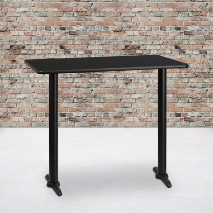 Flash Furniture XU-BLKTB-3048-T0522B-GG 30" x 48" Rectangular Black Laminate Table Top & 5" x 22" Bar Height Table Bases - View 2