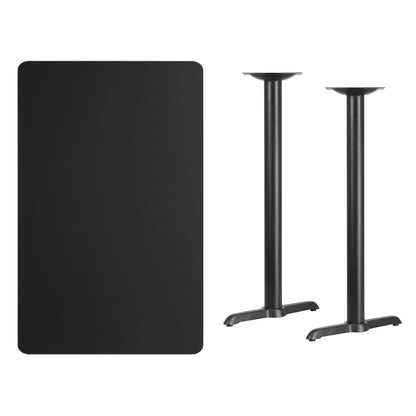 Flash Furniture XU-BLKTB-3048-T0522B-GG 30" x 48" Rectangular Black Laminate Table Top & 5" x 22" Bar Height Table Bases - View 3