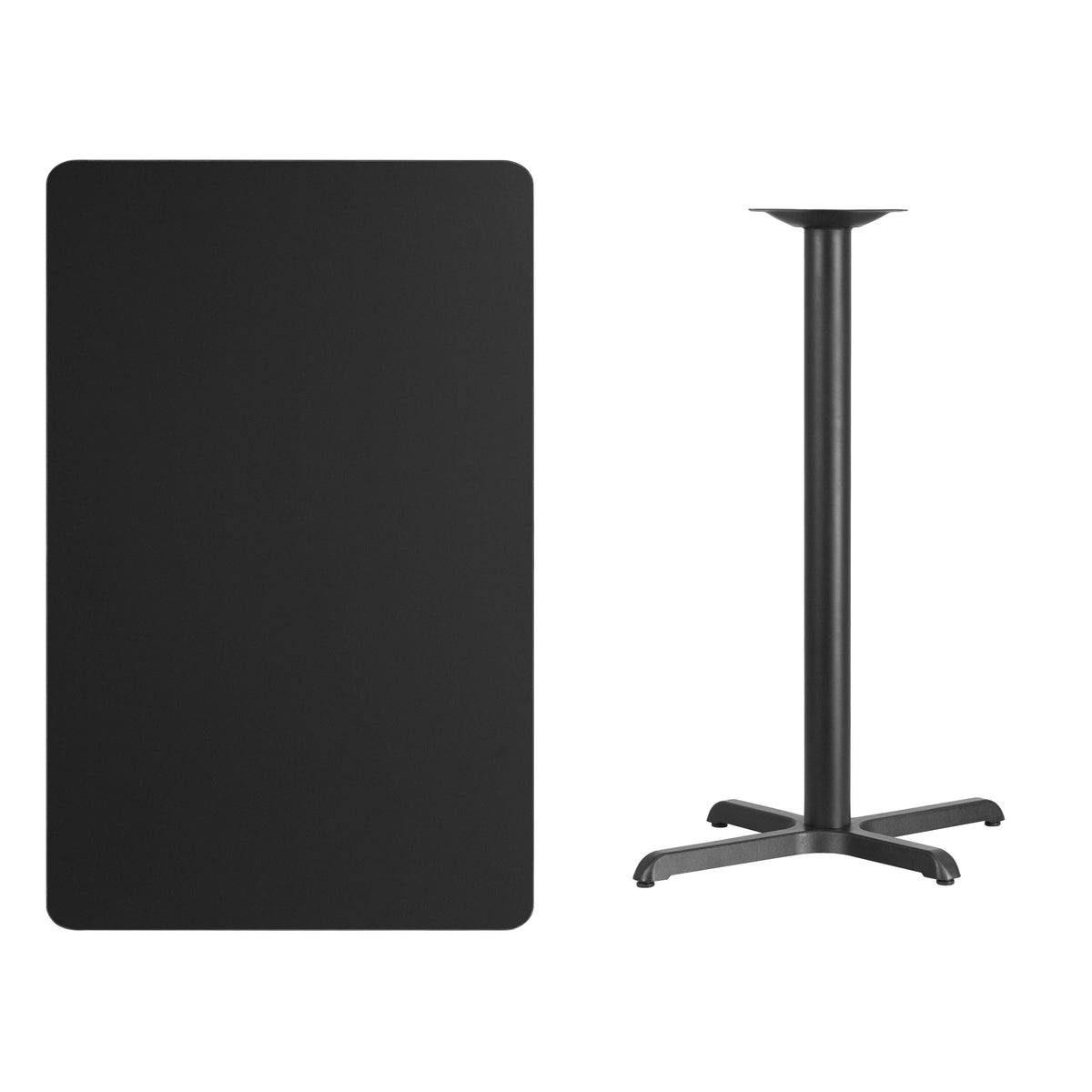 Flash Furniture XU-BLKTB-3048-T2230B-GG 30" x 48" Rectangular Laminate Table Top & 23.5" x 29.5" Bar Height Table Base (Black) - View 2