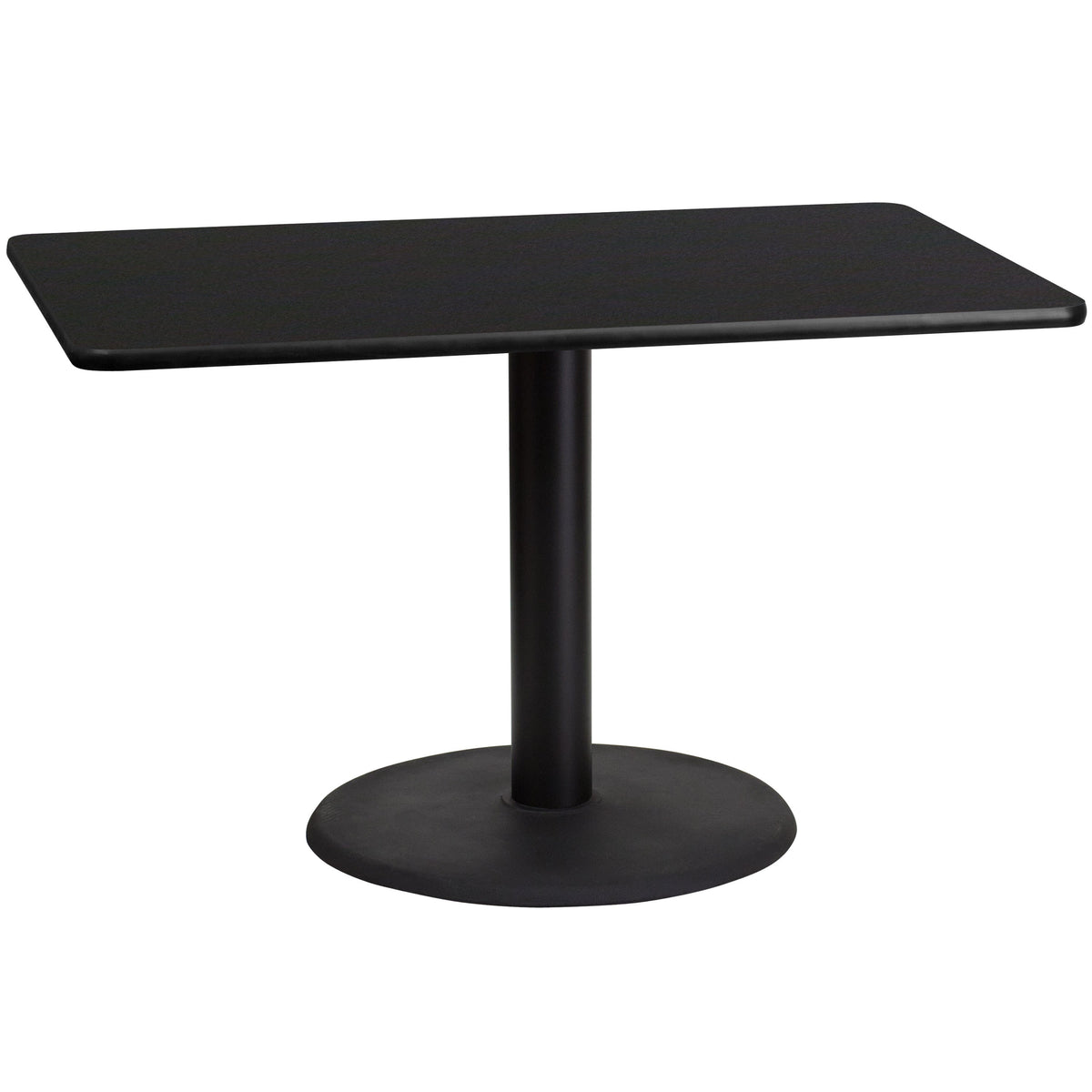 Flash Furniture XU-BLKTB-3048-TR24-GG 30" x 48" Rectangular Black Laminate Table Top with 24" Round Table Height Base - Main view