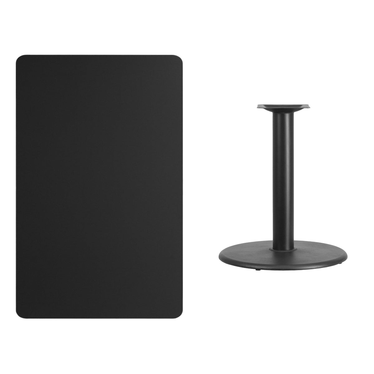 Flash Furniture XU-BLKTB-3048-TR24-GG 30" x 48" Rectangular Black Laminate Table Top with 24" Round Table Height Base - View 2