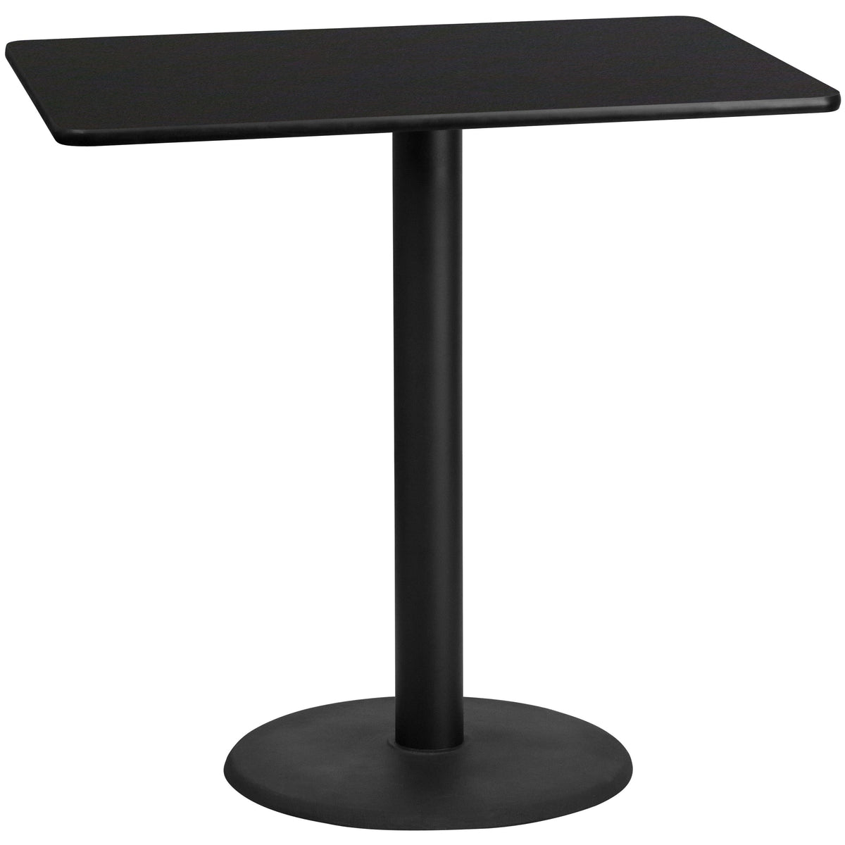 Flash Furniture XU-BLKTB-3048-TR24B-GG 30" x 48" Rectangular Black Laminate Table Top & 24" Round Bar Height Table Base - Main view