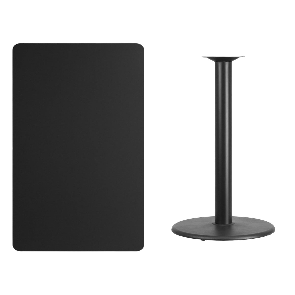Flash Furniture XU-BLKTB-3048-TR24B-GG 30" x 48" Rectangular Black Laminate Table Top & 24" Round Bar Height Table Base - View 2