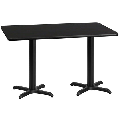 Flash Furniture XU-BLKTB-3060-T2222-GG 30" x 60" Rectangular Black Laminate Table Top & 22" x 22" Table Height Bases - Main view