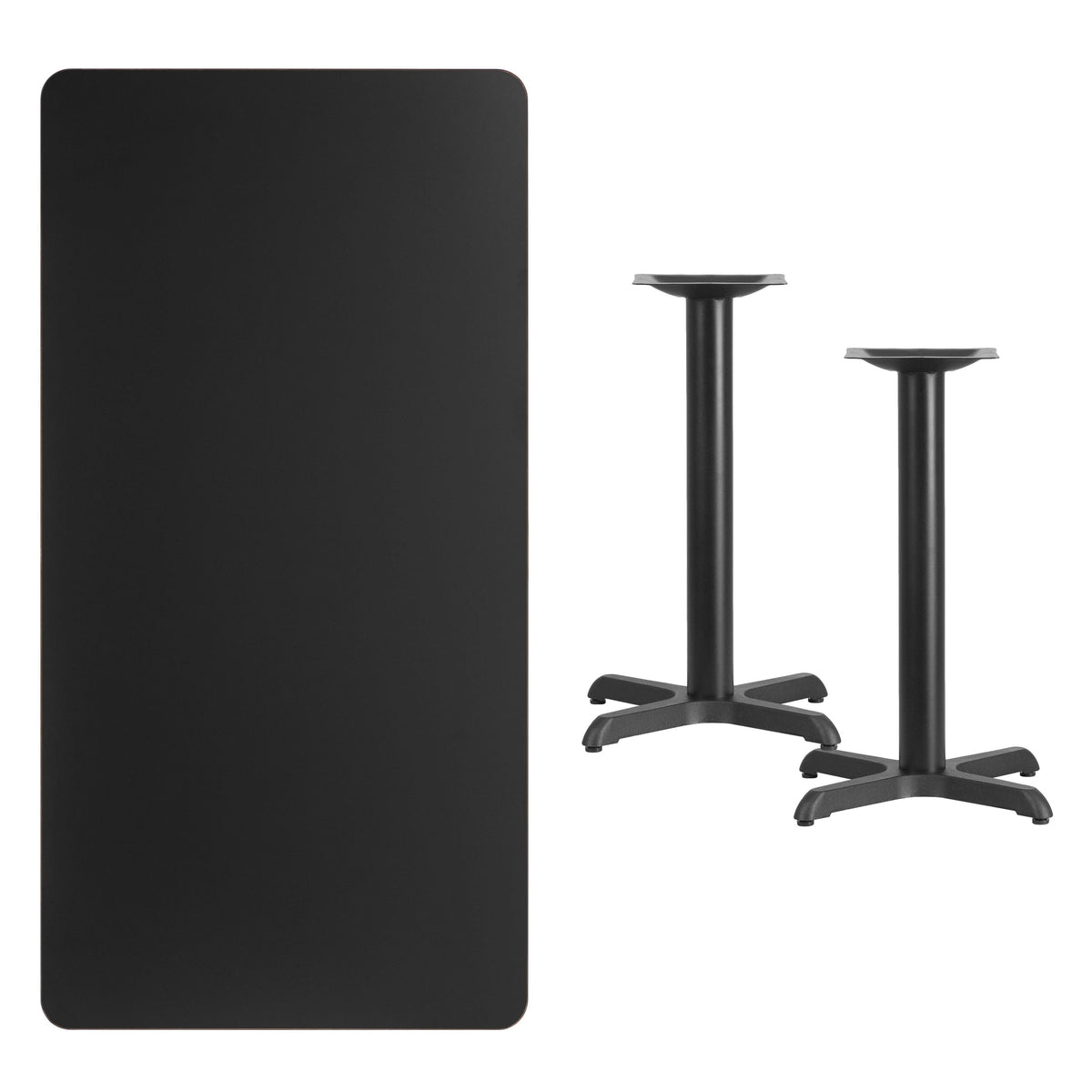 Flash Furniture XU-BLKTB-3060-T2222-GG 30" x 60" Rectangular Black Laminate Table Top & 22" x 22" Table Height Bases - View 2