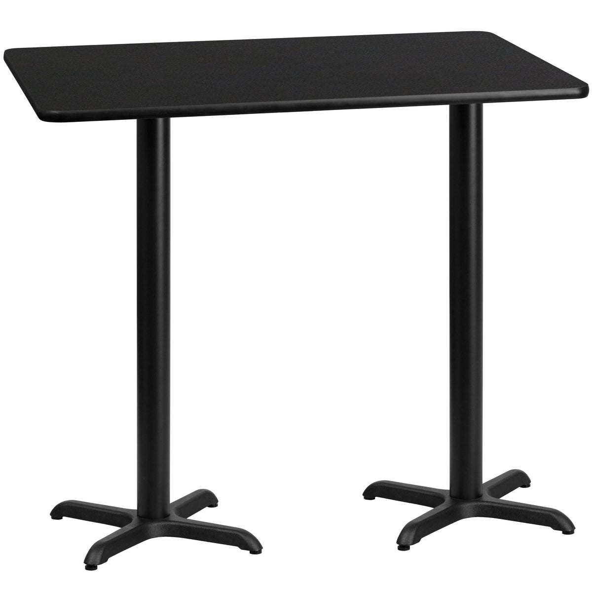 Flash Furniture XU-BLKTB-3060-T2222B-GG 30" x 60" Rectangular Black Laminate Table Top & 22x22 Bar Height Table Bases - Main view
