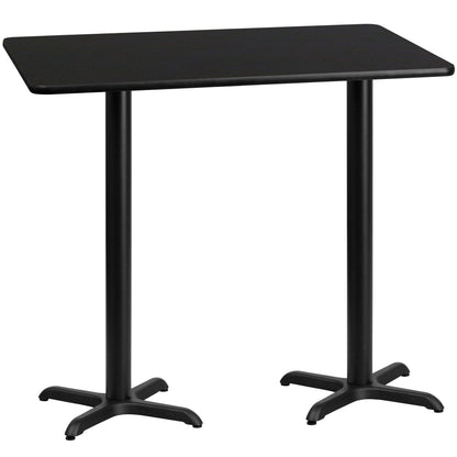 Flash Furniture XU-BLKTB-3060-T2222B-GG 30" x 60" Rectangular Black Laminate Table Top & 22x22 Bar Height Table Bases - Main view