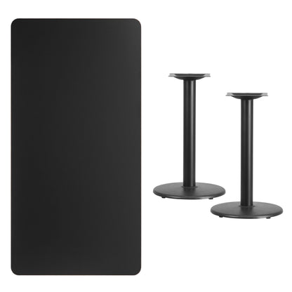 Flash Furniture XU-BLKTB-3060-TR18-GG 30" x 60" Rectangular Black Laminate Table Top with 18" Round Table Height Bases - Main view