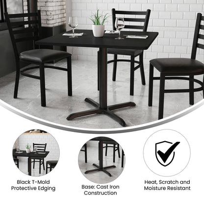 Flash Furniture XU-BLKTB-3636-T3030-GG 36" Square Black Laminate Table Top with 30" x 30" Table Height Base - View 2