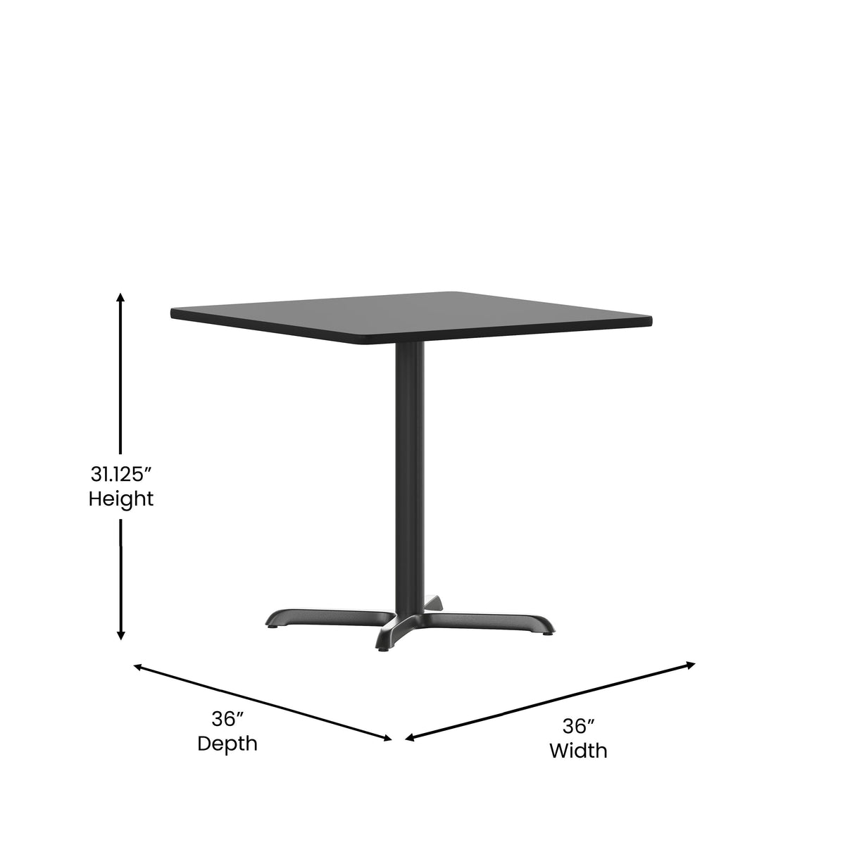 Flash Furniture XU-BLKTB-3636-T3030-GG 36" Square Black Laminate Table Top with 30" x 30" Table Height Base - View 3