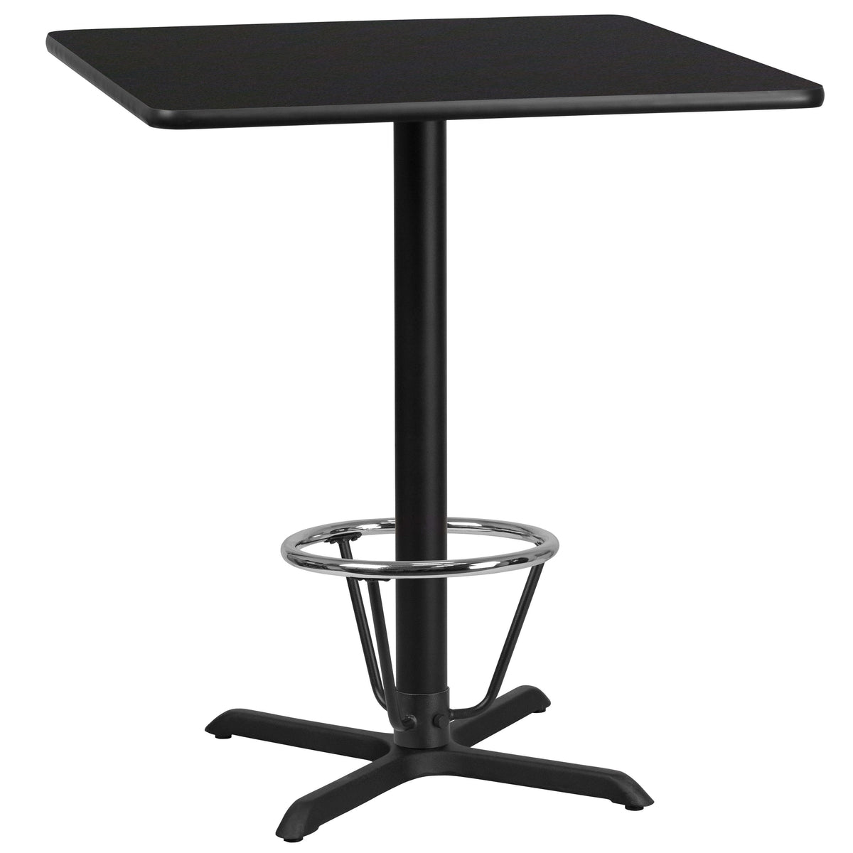Flash Furniture XU-BLKTB-3636-T3030B-3CFR-GG 36" Square Black Laminate Table Top with 30" x 30" Bar Height Table Base - Main view