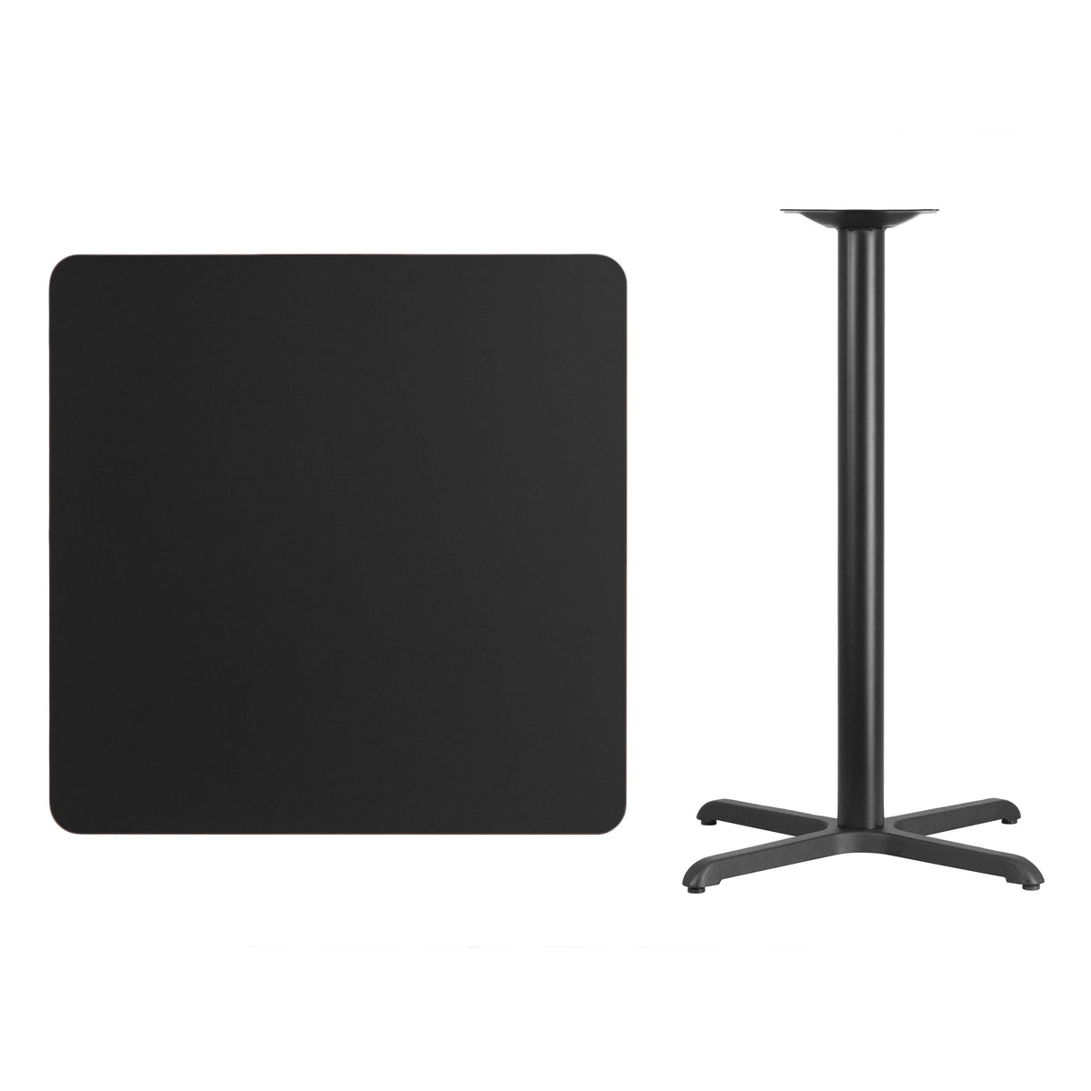 Flash Furniture XU-BLKTB-3636-T3030B-GG 36" Square Black Laminate Table Top with 30" x 30" Bar Height Table Base - View 2