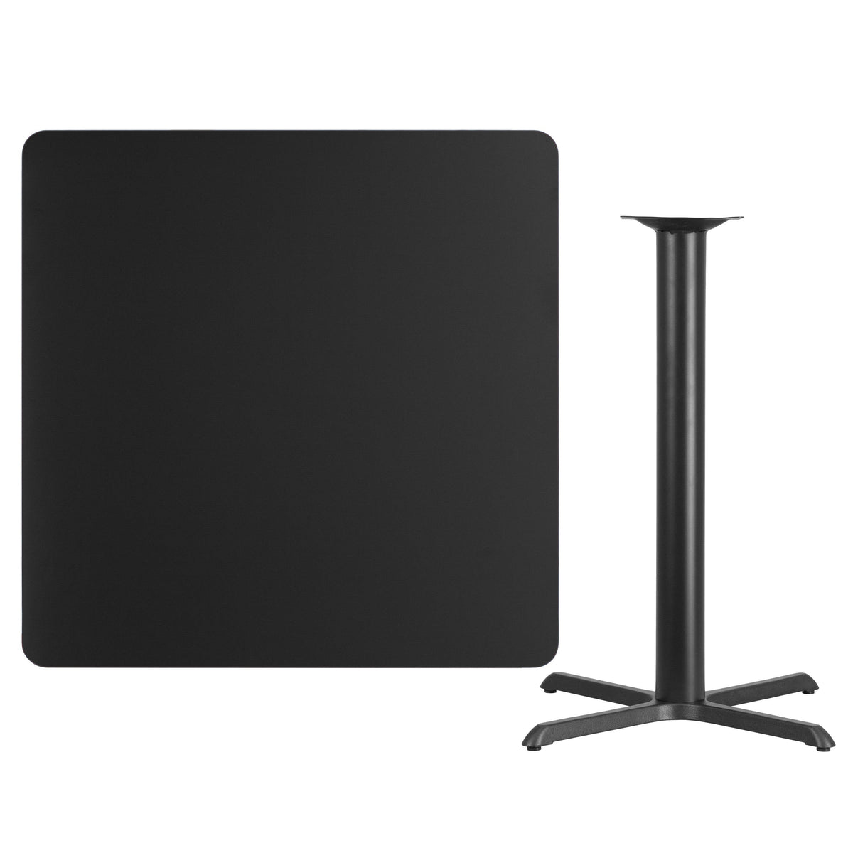 Flash Furniture XU-BLKTB-4242-T3333B-GG 42" Square Black Laminate Table Top with 33" x 33" Bar Height Table Base - View 2