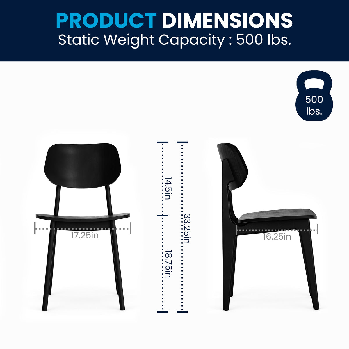 Flash Furniture XU-CH10367-3-BLK-GG Commercial Solid Wood Dining Chair with Curved Backrest in Black - View 5