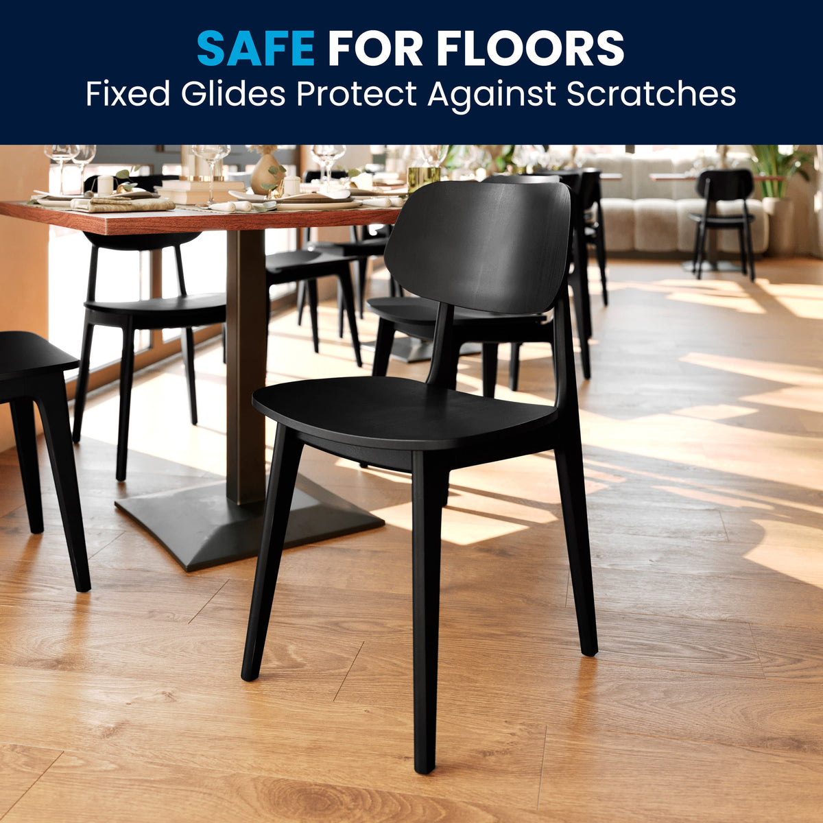 Flash Furniture XU-CH10367-3-BLK-GG Commercial Solid Wood Dining Chair with Curved Backrest in Black - View 8