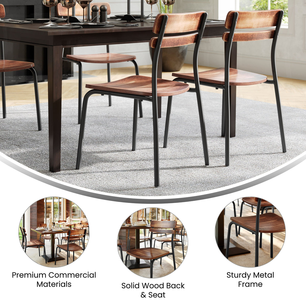 Flash Furniture XU-CH10443-ANTCPR-GG Commercial Solid Wood Dining Chair with Black Frame and Antique Copper Finish - View 3
