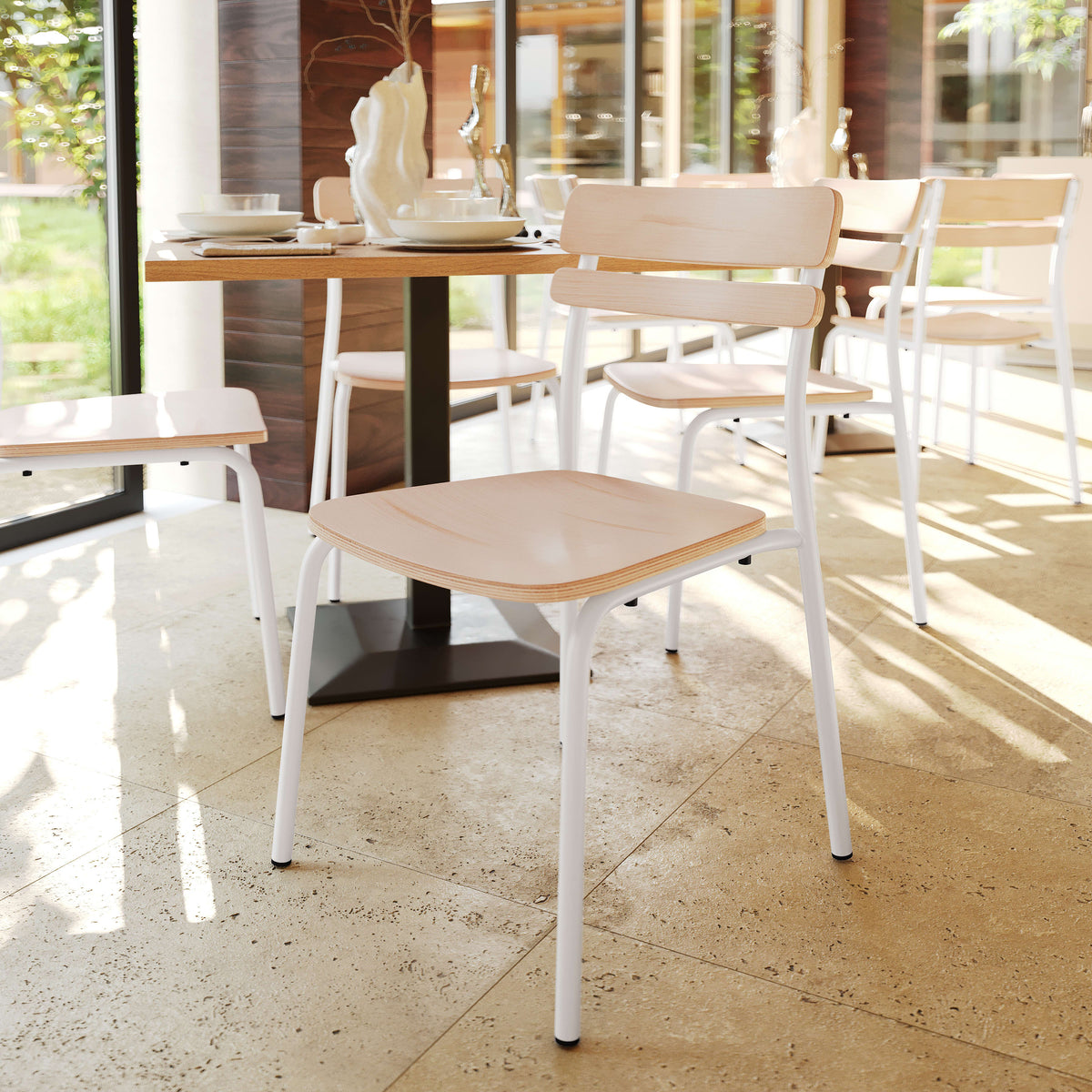 Flash Furniture XU-CH10443-ANTWHT-GG Commercial Solid Wood Dining Chair with White Frame and Antique White Finish - View 2