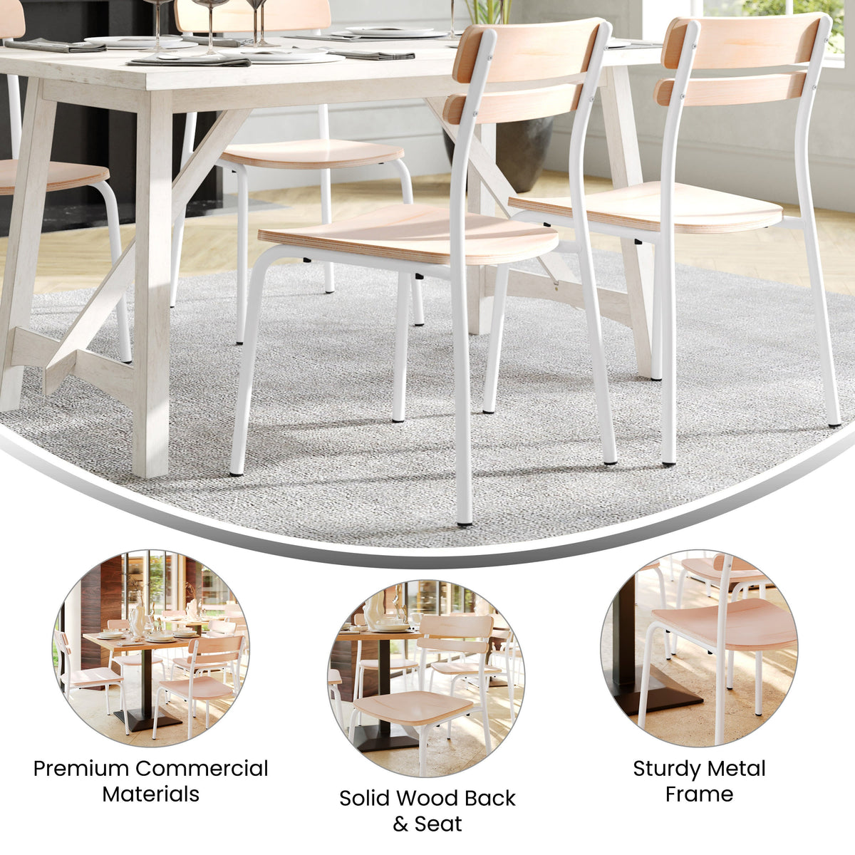 Flash Furniture XU-CH10443-ANTWHT-GG Commercial Solid Wood Dining Chair with White Frame and Antique White Finish - View 3