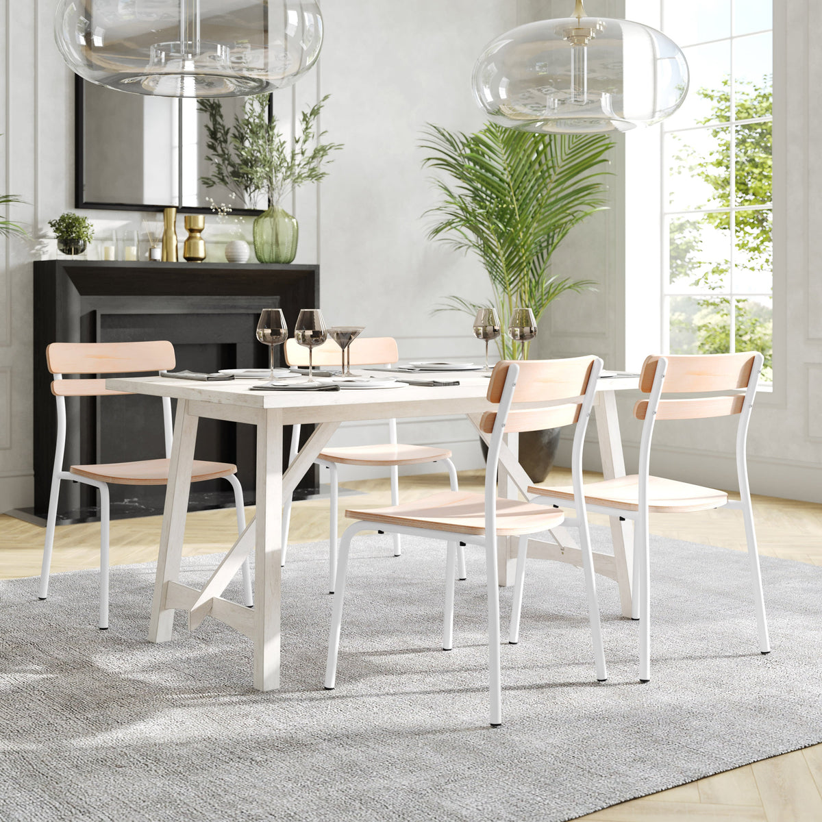 Flash Furniture XU-CH10443-ANTWHT-GG Commercial Solid Wood Dining Chair with White Frame and Antique White Finish - View 5