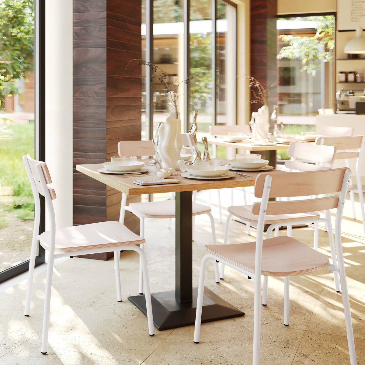 Flash Furniture XU-CH10443-ANTWHT-GG Commercial Solid Wood Dining Chair with White Frame and Antique White Finish - View 6