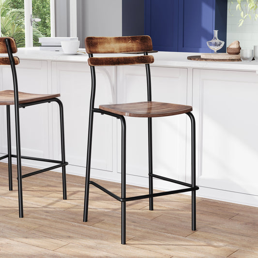 Flash Furniture XU-CH10443B-ANTCPR-GG Commercial Solid Wood Bar Stool with Black Frame and Antique Copper Finish - View 2