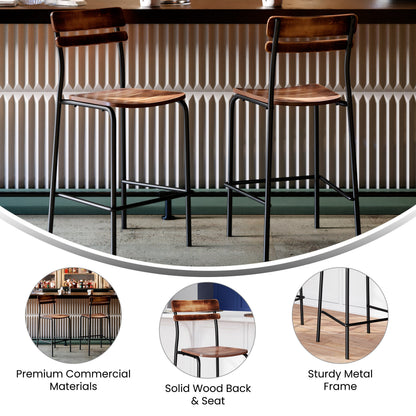 Flash Furniture XU-CH10443B-ANTCPR-GG Commercial Solid Wood Bar Stool with Black Frame and Antique Copper Finish - View 3