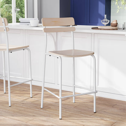 Flash Furniture XU-CH10443B-ANTWHT-GG Commercial Solid Wood Bar Stool with White Frame and Antique White Finish - View 2