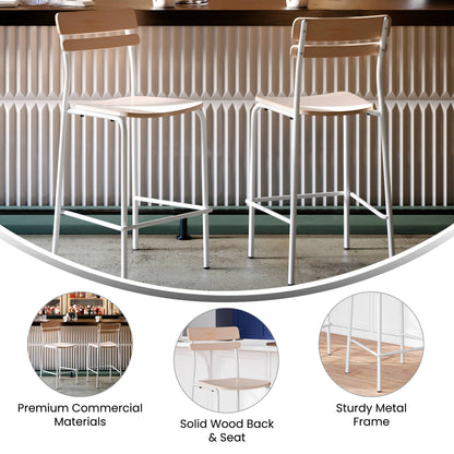 Flash Furniture XU-CH10443B-ANTWHT-GG Commercial Solid Wood Bar Stool with White Frame and Antique White Finish - View 3