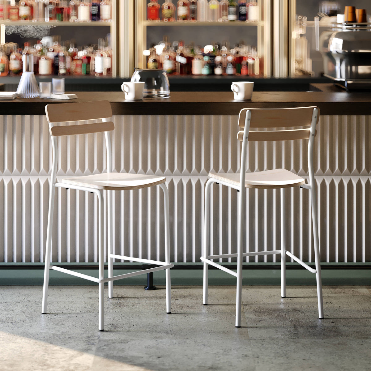 Flash Furniture XU-CH10443B-ANTWHT-GG Commercial Solid Wood Bar Stool with White Frame and Antique White Finish - View 5