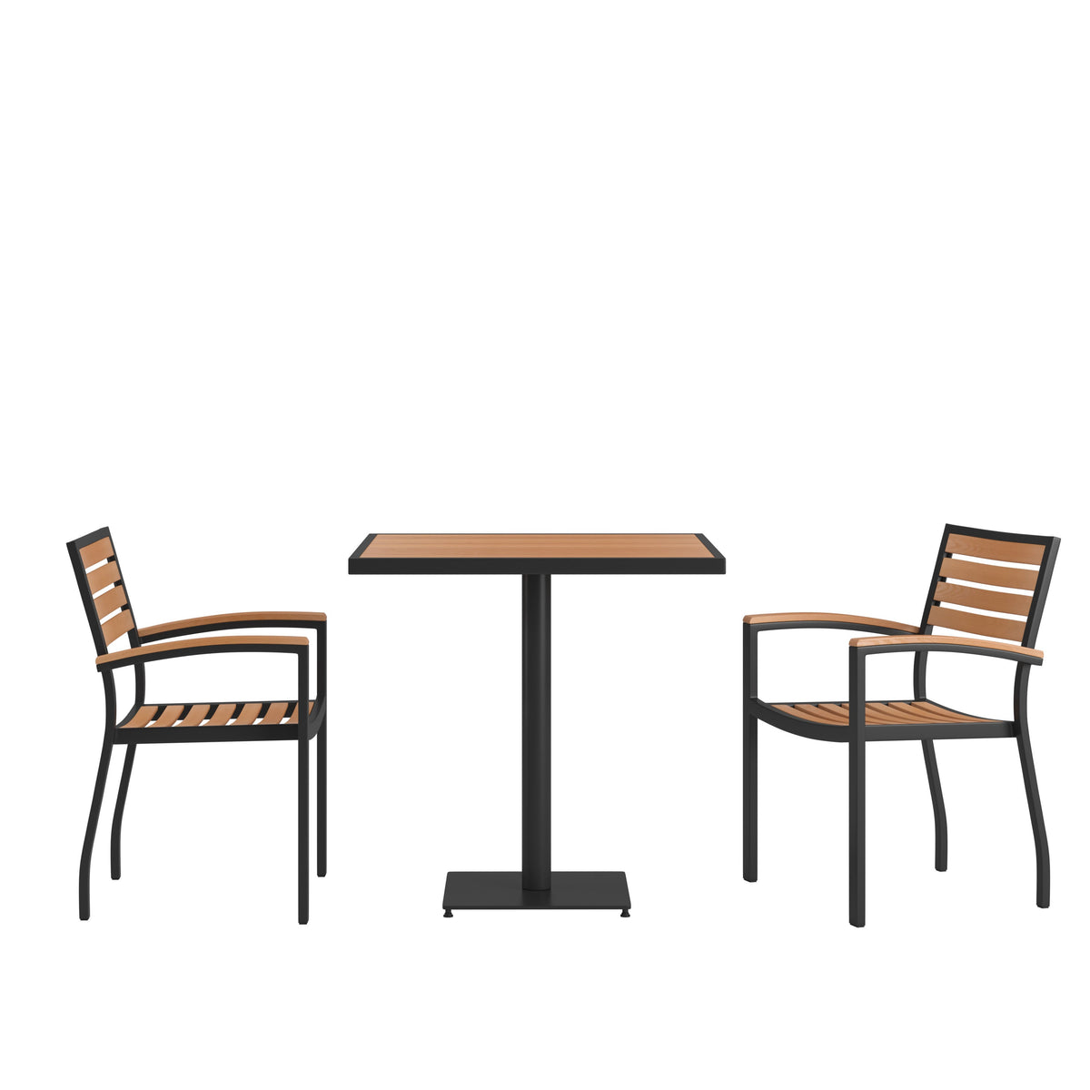 Flash Furniture XU-DG-104560062-GG 2 Faux Teak Accented Club Chairs - 30" Square Faux Teak Patio Table Set - Main view
