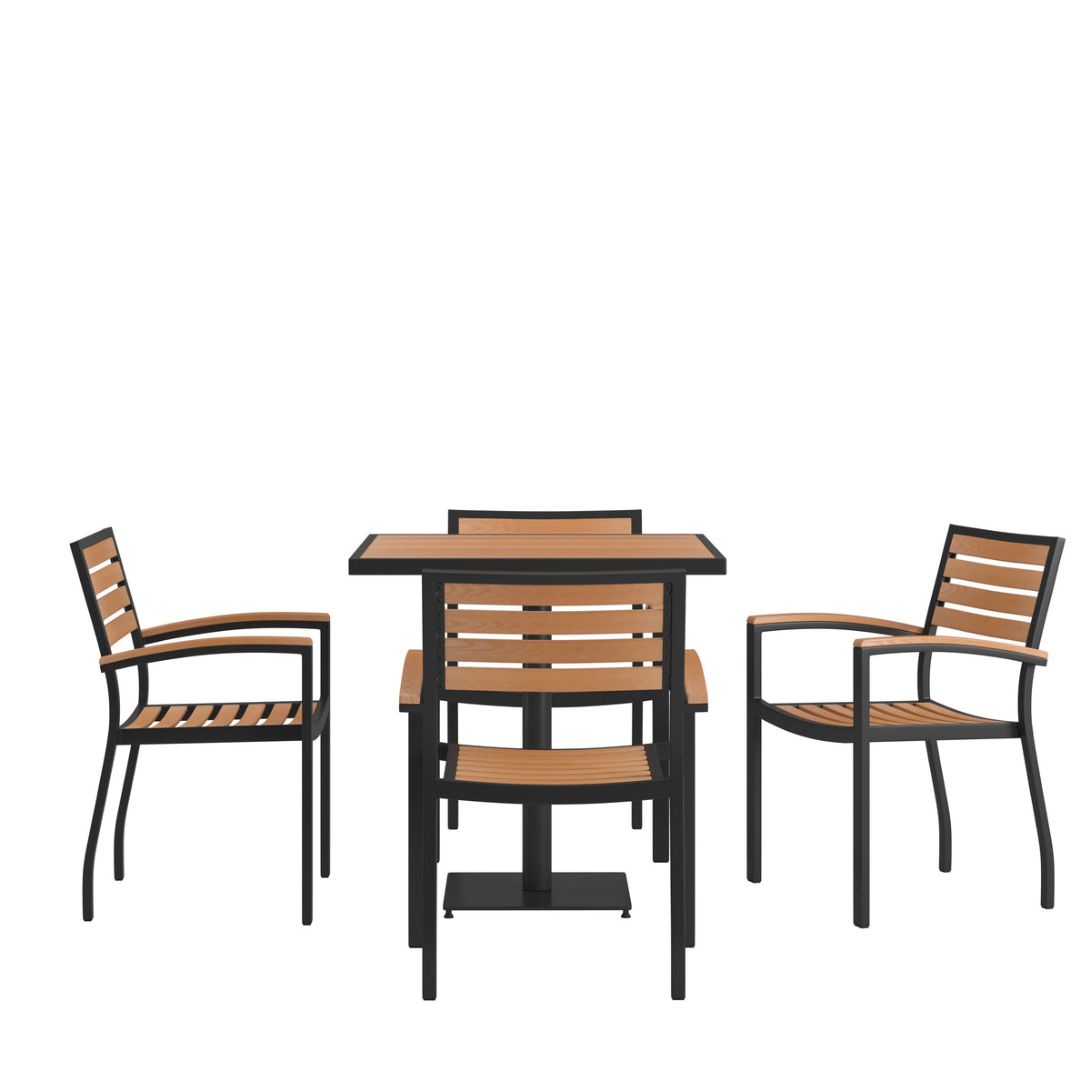 Flash Furniture XU-DG-104560064-GG 4 Faux Teak Accented Club Chairs and 30" Square Faux Teak Patio Table Set - Main view