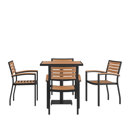 Flash Furniture XU-DG-104560064-GG 4 Faux Teak Accented Club Chairs and 30" Square Faux Teak Patio Table Set - Main view
