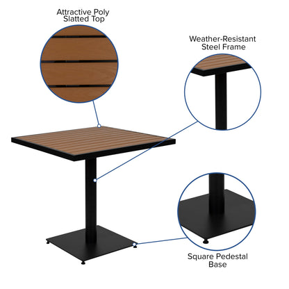 Flash Furniture XU-DG-104560064-GG 4 Faux Teak Accented Club Chairs and 30" Square Faux Teak Patio Table Set - View 3