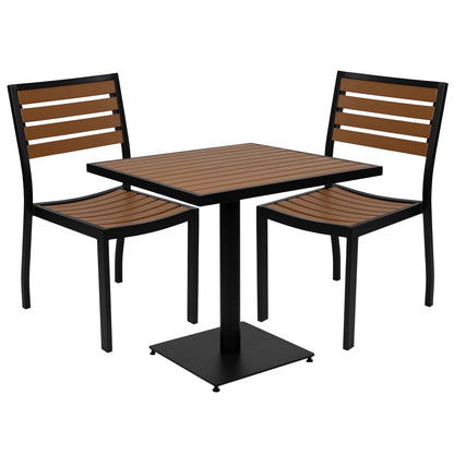 Flash Furniture XU-DG-10456033-GG Outdoor Patio Bistro Dining Table Set with 2 Chairs and Faux Teak Poly Slats - Main view