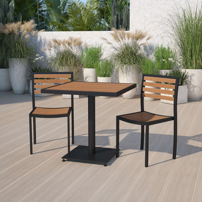 Flash Furniture XU-DG-10456033-GG Outdoor Patio Bistro Dining Table Set with 2 Chairs and Faux Teak Poly Slats - View 2