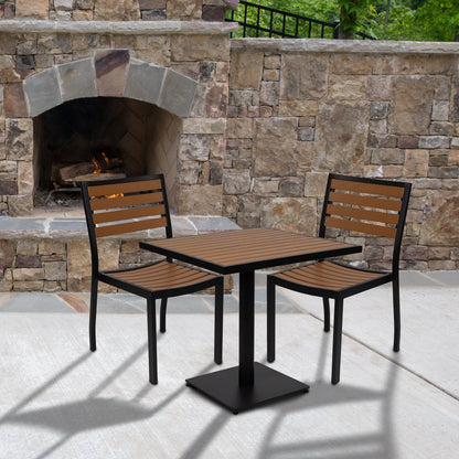 Flash Furniture XU-DG-10456033-GG Outdoor Patio Bistro Dining Table Set with 2 Chairs and Faux Teak Poly Slats - View 7