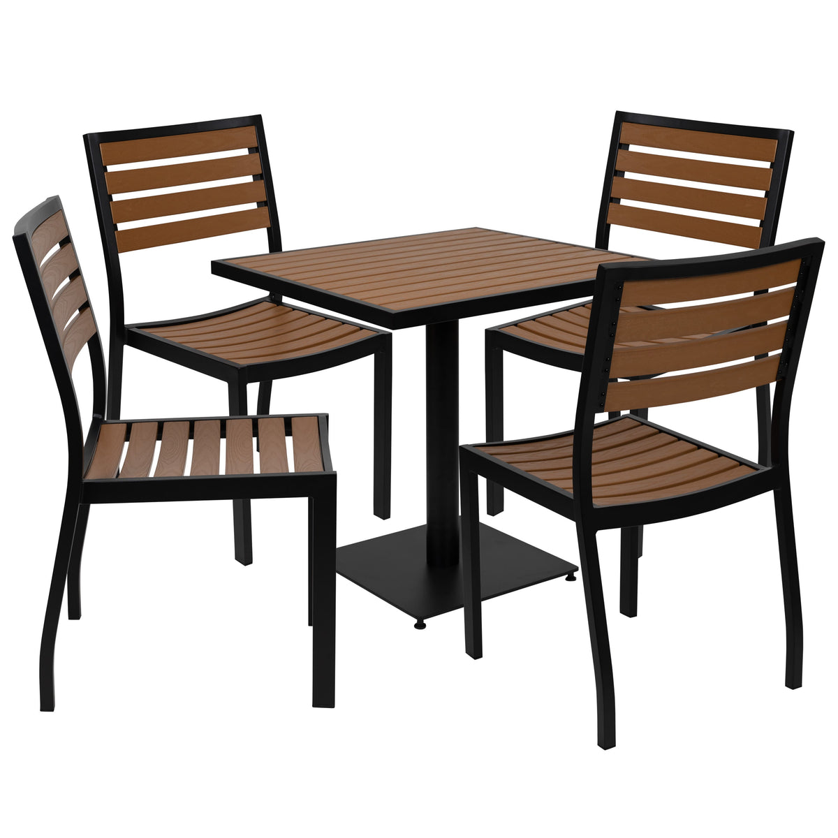 Flash Furniture XU-DG-10456036-GG Outdoor Patio Bistro Dining Table Set with 4 Chairs and Faux Teak Poly Slats - Main view